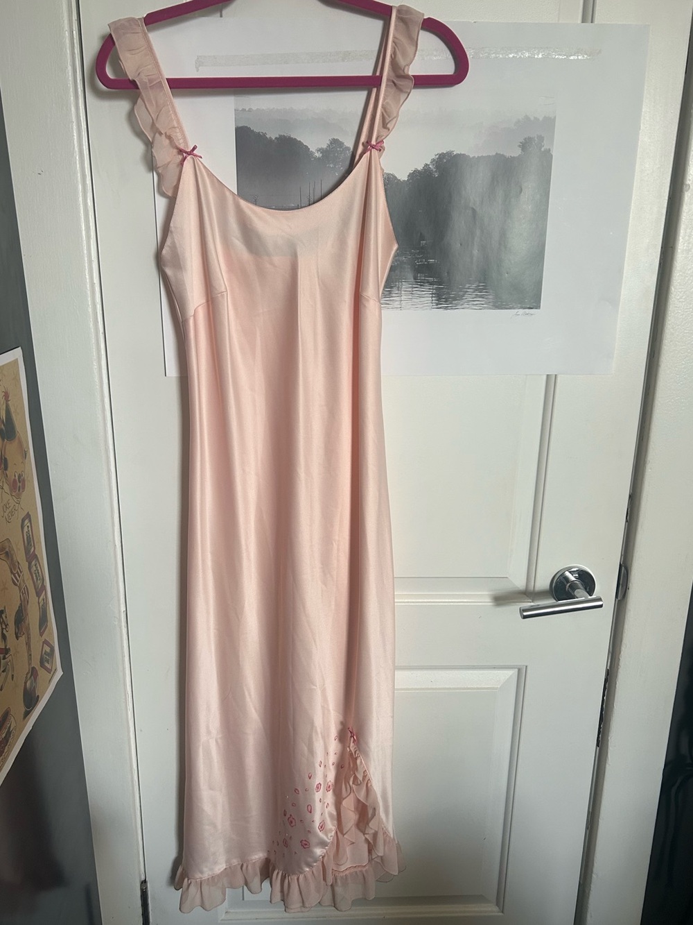 Vintage Cherie Silky Peach Ruffled Slip Dress Deadstock